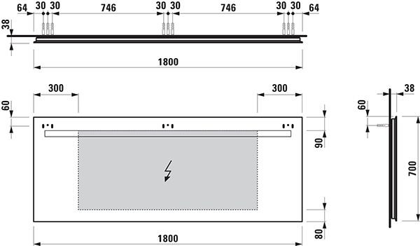 Badkamerspiegel Met Verlichting Laufen LEELO schakel 1800x700mm Zilver geanodiseerd/reflecterend