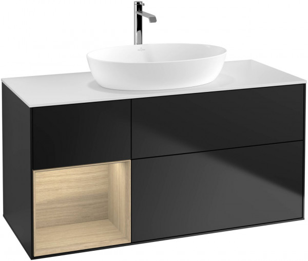 Meuble Pour Vasque à Poser Villeroy et Boch Finion Black/Oak Veneer/Glass White F821PCPD