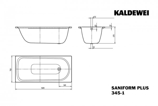 Kaldewei Ligbad Saniform Plus Star 1400x750x480mm Model 345 Zwart 134534010701