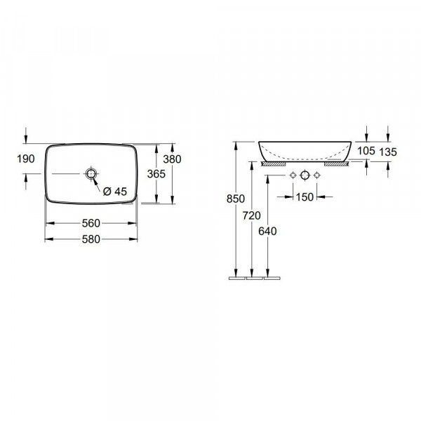 Villeroy en Boch Rechthoekige wastafel Artis 580 x 380 mm (41725)