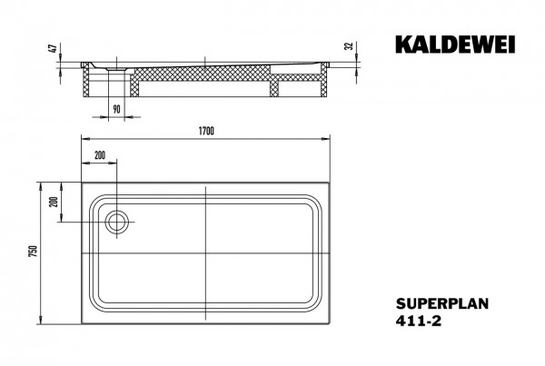 Kaldewei Douchebak Rechthoekig Mod.411-2 Superplan XXL (431135000)