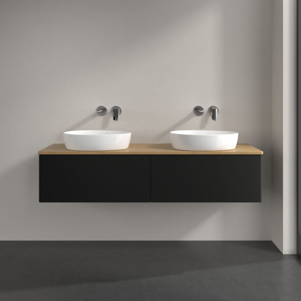 Dubbel Wastafelmeubel Villeroy en Boch Antao 1600x360x500mm Black Matt Laquered/Honey Oak