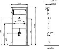 Ideal Standard Inbouwreservoir Urinoir PROSYS 500x1150x120mm