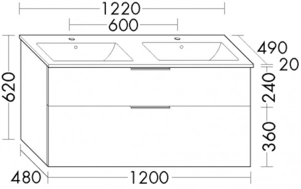 Set Meuble Salle De Bain Burgbad Eqio Double Lavabo, Meuble 2 tiroirs 1220x620mm Personnalisable SHBX122-PN258