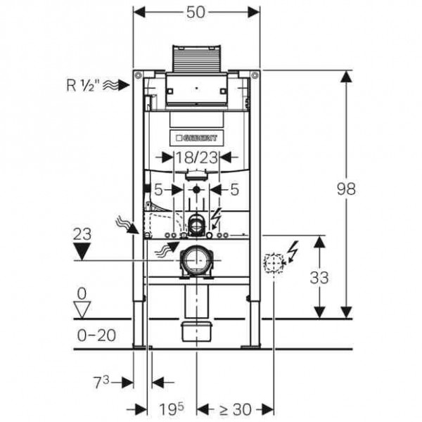 Geberit Inbouwreservoir Duofix Hangend Urinoir 98cm Omega 12cm Bediening vanaf voor/top 111030001