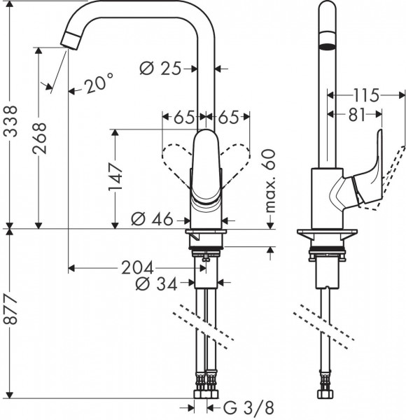 Hansgrohe Focus 1-gr keukenmengkraan 260 rvs-look 31821800