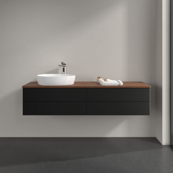 Wastafelmeubel Voor Opzet Waskom Villeroy en Boch Antao 1600x360x500mm Black Matt Laquered/Warm W...