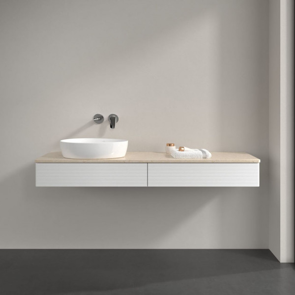 Wastafelmeubel Voor Opzet Waskom Villeroy en Boch Antao 1600x190x500mm White Matt Laquered/Boticcino