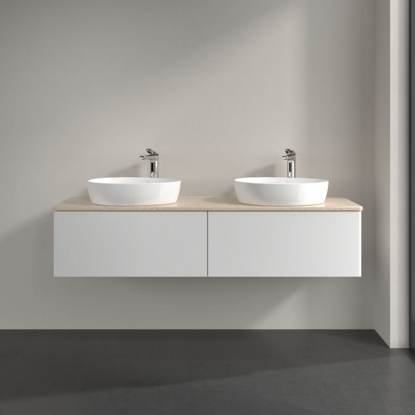 Dubbel Wastafelmeubel Villeroy en Boch Antao 1600x360x500mm Glossy White Lacquer/Boticcino