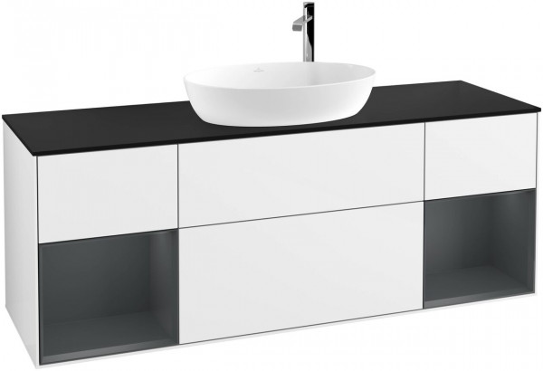 Meuble Pour Vasque à Poser Villeroy et Boch Finion Glossy White/Midnight Blue/Glass Black F982HGGF