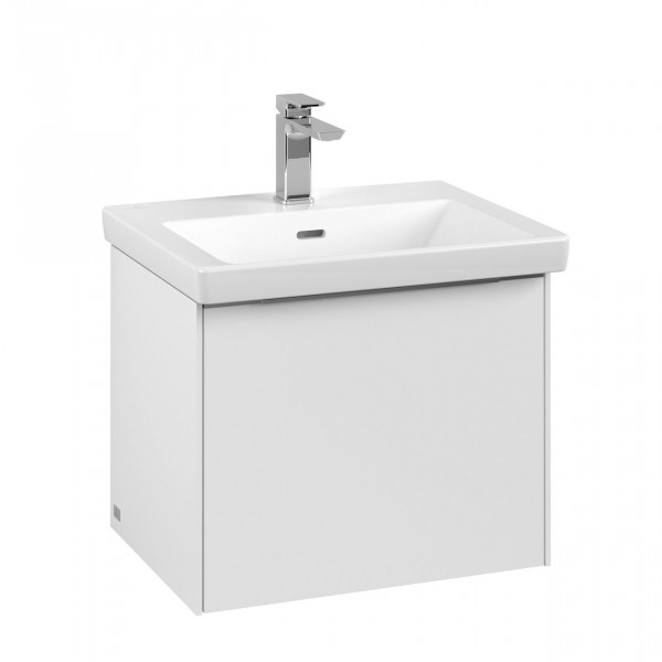 Villeroy & Boch Subway 3.0 wastafelonderkast 55x40x40cm met aluminium glanzende greep 1 softclose lade 1 sifonuitsparing spaanplaat Pure White C57900VF