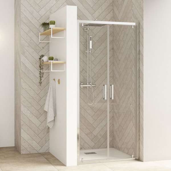 Kinedo Porte de douche coulissante SMART DESIGN 2 portes, avec seuil, niche, angle, contre un mur, 2P 1000mm Verre sérigraphié blanc