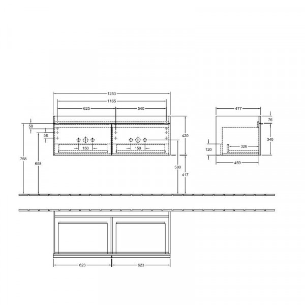 Villeroy en Boch Wastafelmeubels Venticello 1253 x 420 x 502 mm