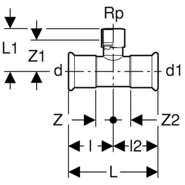 Geberit Snelkoppeling Mapress T-stuk roestvast staal met binnendraad d18-Rp1/2-18