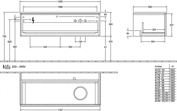 Wastafelmeubel Voor Opzet Waskom Villeroy en Boch Antao 1200x360x500mm Anthracite Matt Laquered