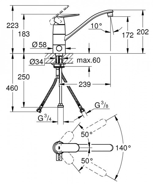 Grohe Keukenmengkraan Eurosmart Cosmopolitan 1/2 31161000