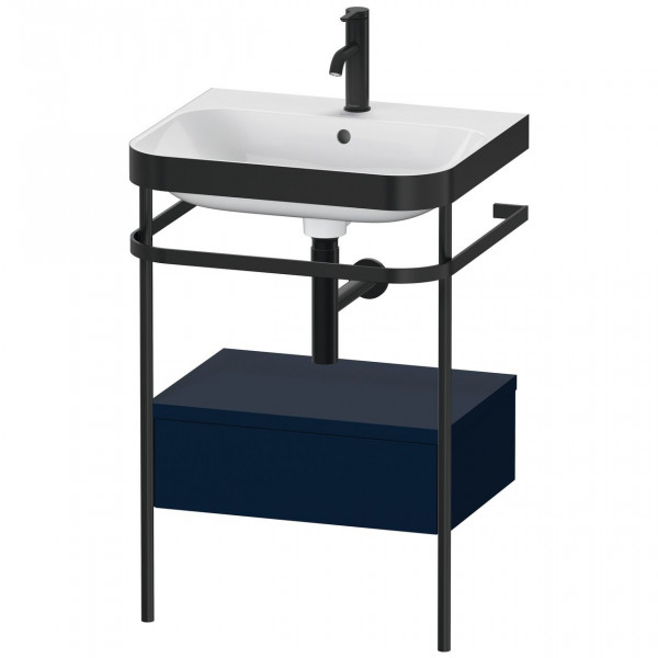 Set Meuble Salle De Bain Duravit Happy D.2 Plus Lavabo 1 trou, Console métallique c-bonded, 1 tiroir 575mm Bleu Nuit Satiné HP4740O9898