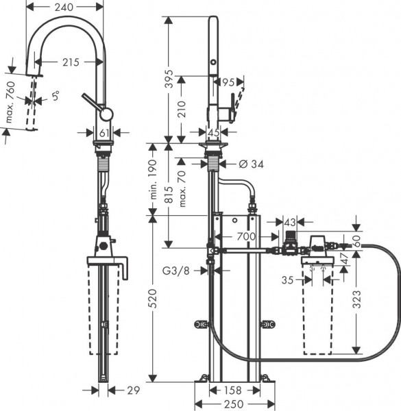 Waterfilter Keukenkraan Hansgrohe Aqittura M91 handdouche, sBox Zwart Mat