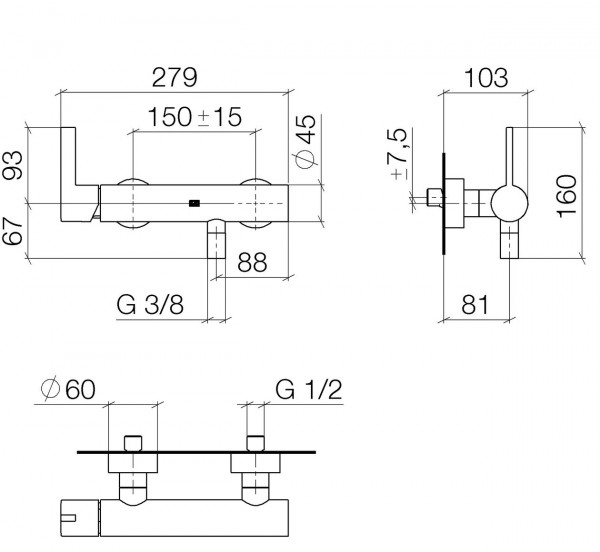 Dornbracht douchekraan thermostatisch 1 greeps met koppelingen chroom 3330167000