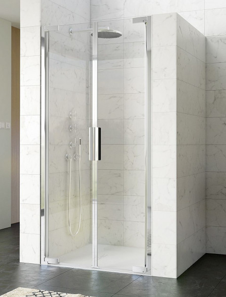 Porte de douche pivotante Kinedo KINEQUARTZ 2P, 2 portes, profilé, en niche 1000mm Crystal Clean