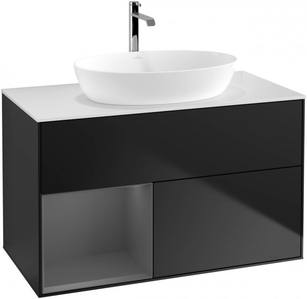 Meuble Pour Vasque à Poser Villeroy et Boch Finion Black/Anthracite/Glass White FA11GKPD