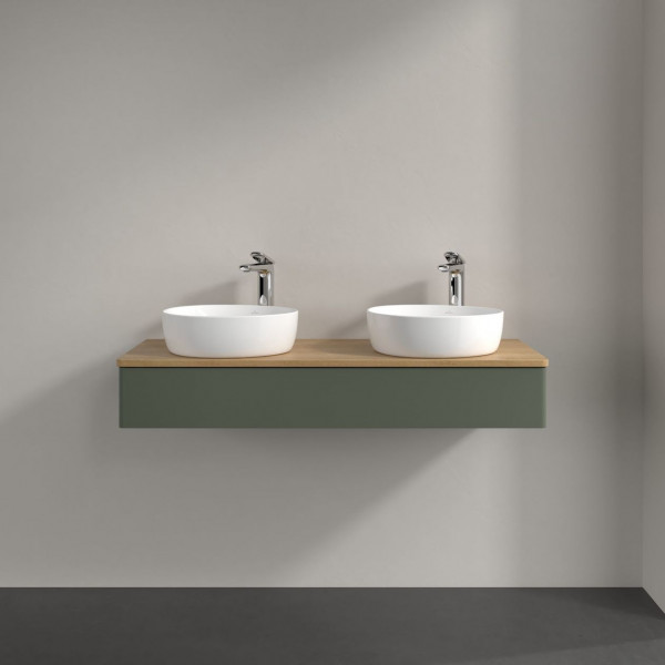 Dubbel Wastafelmeubel Villeroy en Boch Antao 1200x190x500mm Leaf Green Matt Lacquer/Honey Oak