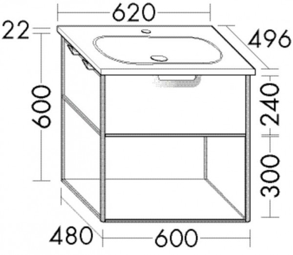 Set Meuble Salle De Bain Burgbad Vry Meuble 1 tiroir, 1 tablette, Lavabo 1 trou 630mm Personnalisable SGUJ063-PN610