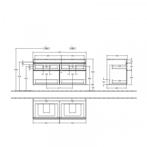 Villeroy en Boch Wastafelmeubels Venticello 1257 x 606 x 502 mm