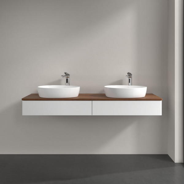 Dubbel Wastafelmeubel Villeroy en Boch Antao 1600x190x500mm White Matt Laquered/Warm Walnut