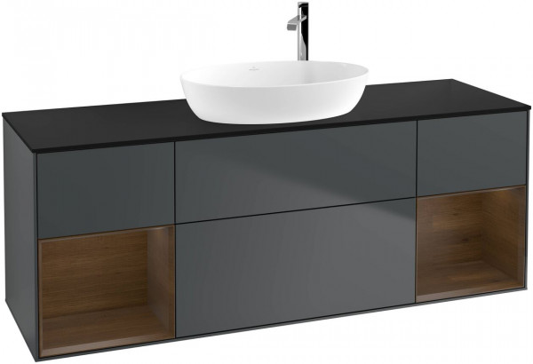 Meuble Pour Vasque à Poser Villeroy et Boch Finion Midnight Blue/Walnut Veneer/Glass Black F982GNHG