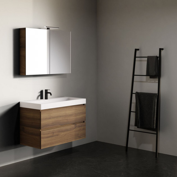 Ensemble Meuble Riho Spring Vow Lavabo 1 trou, 2 tiroirs, armoire de toilette 1000x460mm Canella Brown