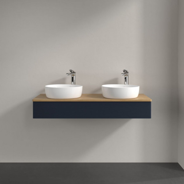 Dubbel Wastafelmeubel Villeroy en Boch Antao 1200x190x500mm Midnight Blue Matt Lacquer/Honey Oak