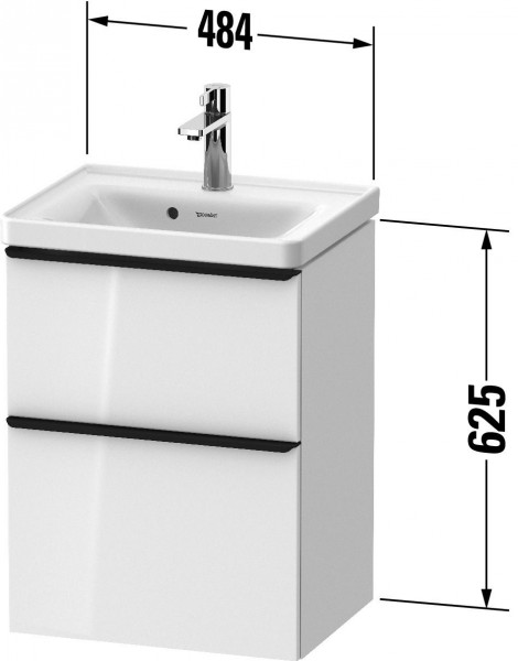 Meuble Lave-Mains Duravit D-Neo 2 tiroirs, poignées doré 484mm Basalte Mat DE4350034430000