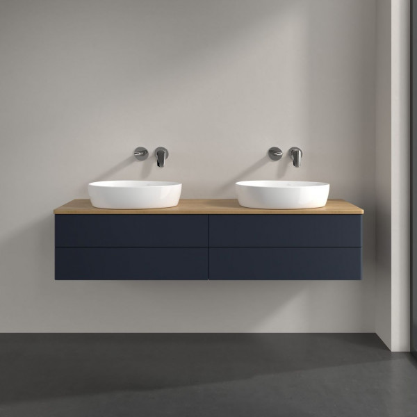 Dubbel Wastafelmeubel Villeroy en Boch Antao 1600x360x500mm Midnight Blue Matt Lacquer/Honey Oak