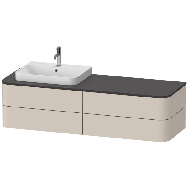 Meuble Pour Vasque à Poser Duravit Happy D.2 Plus 4 tiroirs, vasque gauche 1600mm Taupe Super Mat HP4973L8383