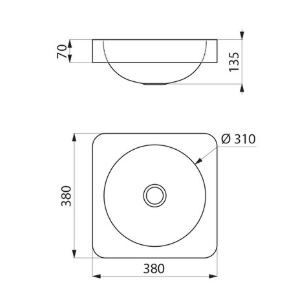 Inbouwwastafel QUADRA Delabie 380 mm x 135 mm Mat Zwart