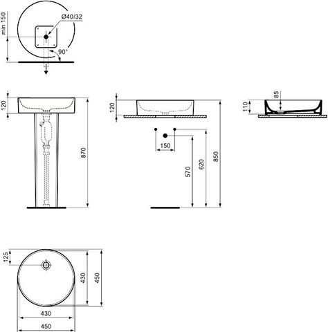 Ideal Standard Opbouw Wastafel CONCA IdealPlus Ø450x110mm Wit Ideal +