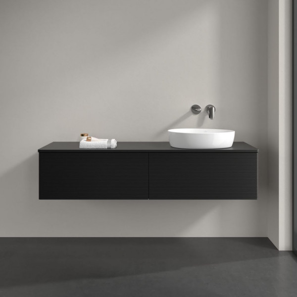 Wastafelmeubel Voor Opzet Waskom Villeroy en Boch Antao 1600x360x500mm Black Matt Laquered