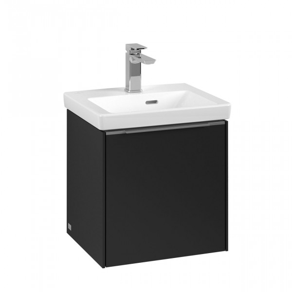 Villeroy & Boch Subway 3.0 wastafelonderkast 45x40x35cm met 1 rechtsdraaiende softclose deur met aluminium glanzende greep spaanplaat volcano black c58200vl