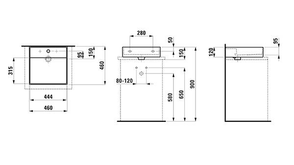 Fontein Toilet Laufen KARTELL onderzijde geslepen, vrijstaand, 3 gaten, verborgen evacuatie 460mm...