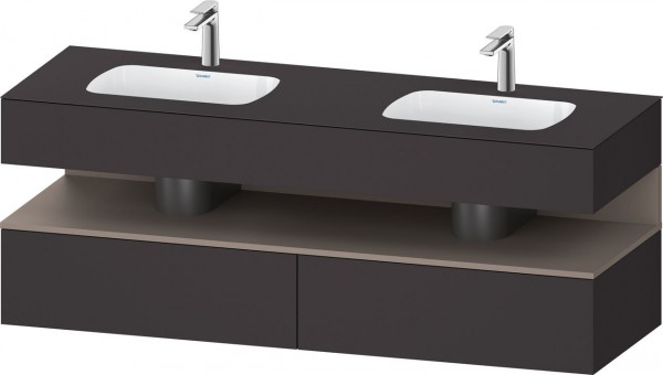 Set Meuble Salle De Bain Duravit Qatego 2 lavabos, 2 tiroirs, 1 niche éclairée 1600mm Basalte Mat/Graphite Super Mat QA4797043800010