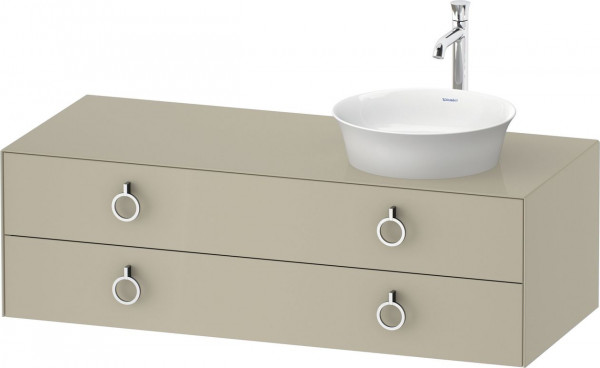 Meuble Pour Vasque à Poser Duravit White Tulip 2 tiroirs éclairés, 4 poignées, vasque droite 1300x408mm Taupe Brillant WT4992RH3H30010