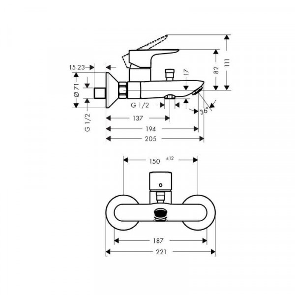 Hansgrohe Talis E badkraan met omstel met koppelingen polished gold 71740990