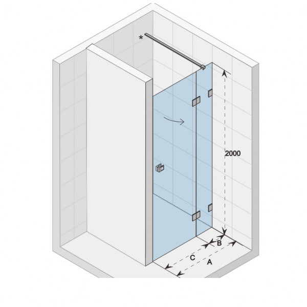 Douchedeur Draaibaar Riho Scandic NXT voor nis, rechtse versie 1580x2000mm Chroom