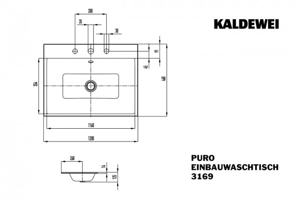 Kaldewei Onderbouw Wastafels mod. 3169 met overloop, zonder kraangat Puro (907106003)