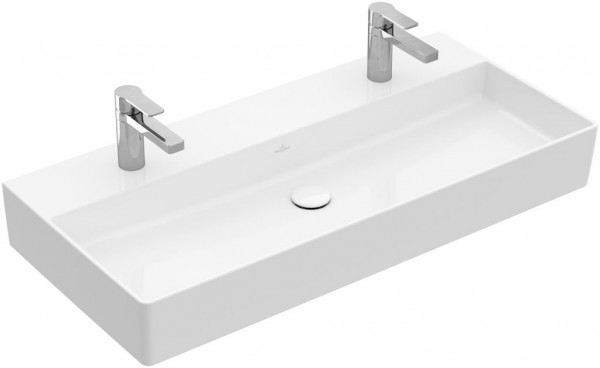 Lavabo Double Villeroy et Boch Memento 2.0 meulé 2x1 trou sans trop-plein Blanc Alpin CeramicPlus 1000mm