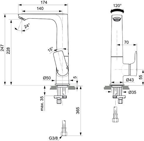 Ideal Standard Eéngreeps wastafelmengkraan Connect Air Chroom