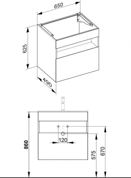 Wastafel Onderkast Keuco Stageline 1 lade, 650x625x490mm Kasjmir