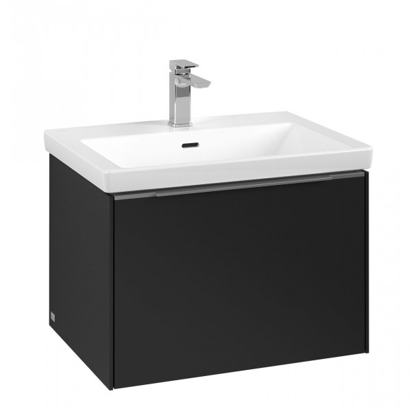 Villeroy & Boch Subway 3.0 wastafelonderkast 65x40x45cm met aluminium glanzende greep 1 softclose lade 1 sifonuitsparing spaanplaat volcano black c57500vl