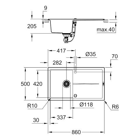 Grohe Inbouw Spoelbak K400 860x500x205mm